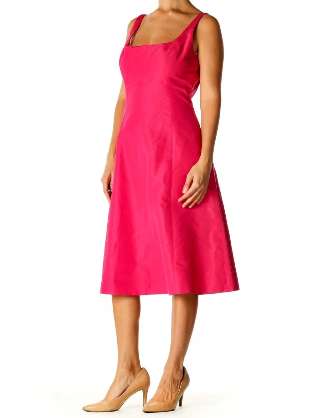 J. Crew Silk Taffeta Magenta Pink A-Line Babydoll Midi Dress, Size 4